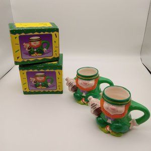 NEW Vintage 90s RUSS Berrie Hand-Painted Irish Whiskey Leprechaun Mugs Set